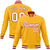 Custom Yellow- White-Red Bomber Full-Snap Varsity Letterman Jacket