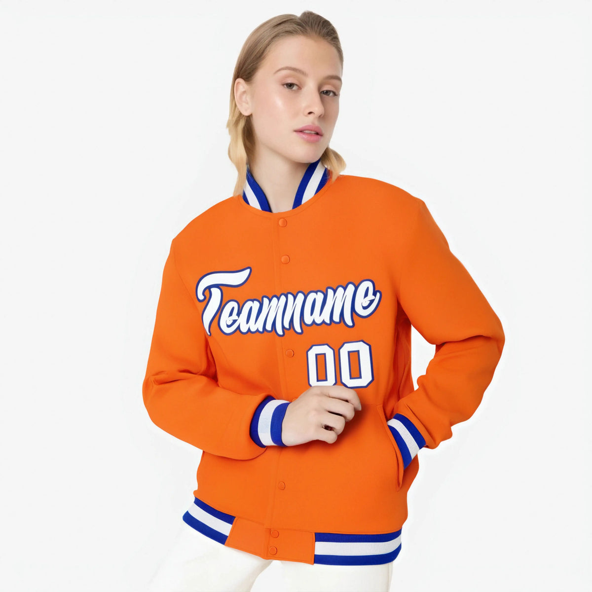 Custom Orange-White-Purple Bomber Full-Snap Varsity Letterman Jacket