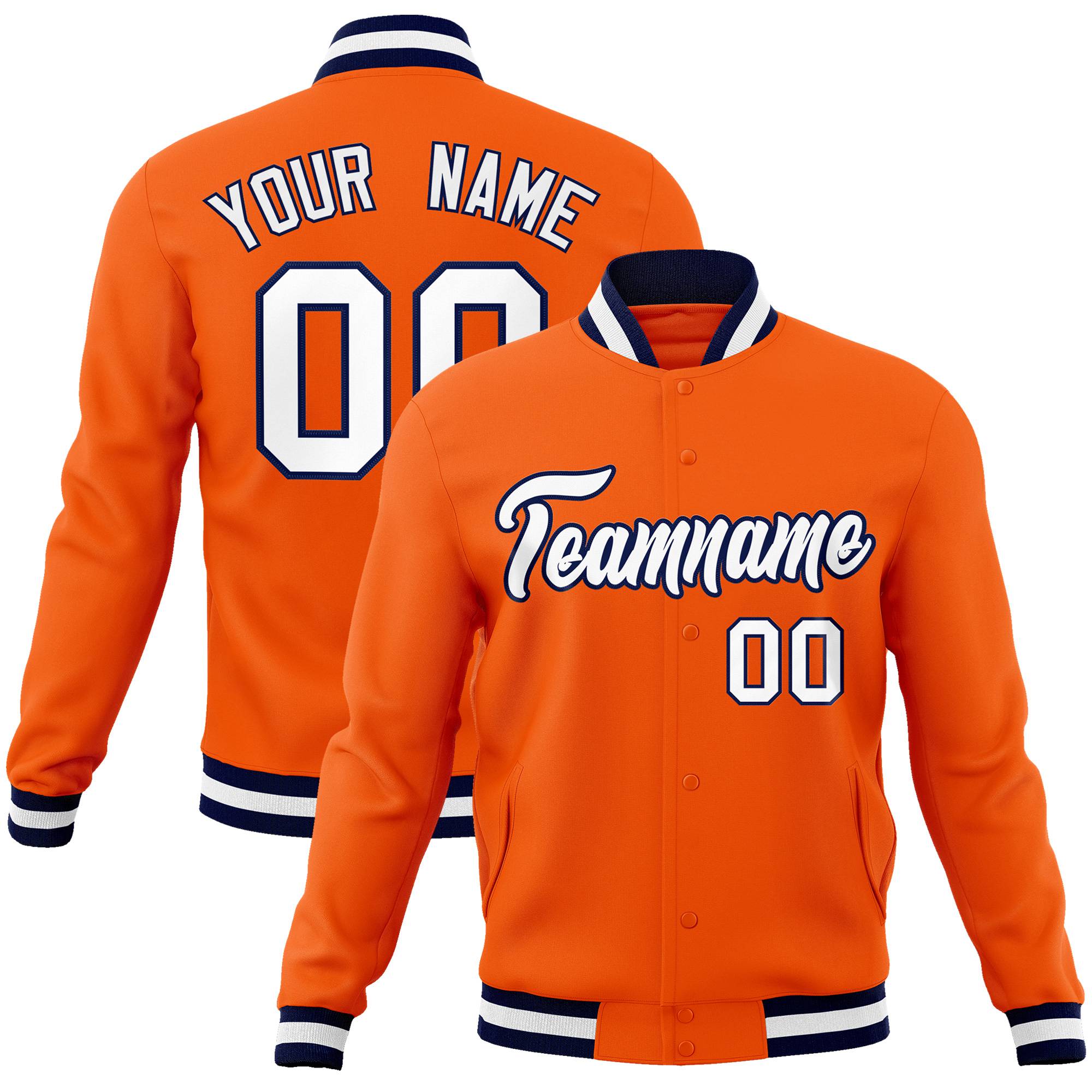 Custom Orange- White-Black Bomber Full-Snap Varsity Letterman Jacket