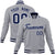 Custom Gray- Navy-White Bomber Full-Snap Varsity Letterman Jacket