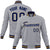 Custom Gray- Navy- Old-Gold Bomber Full-Snap Varsity Letterman Jacket