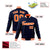 Custom Navy- Orange- White Bomber Full-Snap Varsity Letterman Jacket