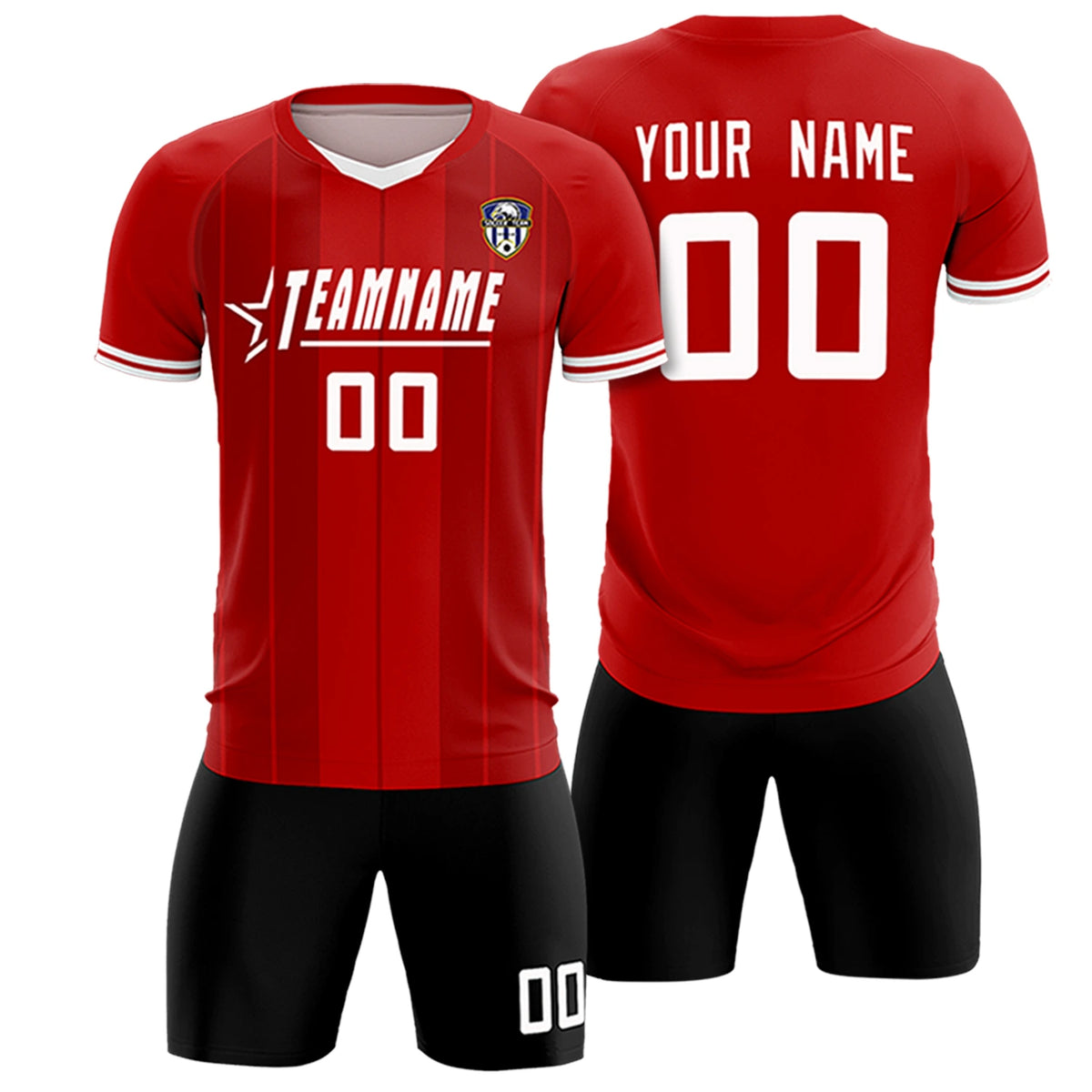 Custom Red White-Black Design Uniform Soccer Sets Jersey