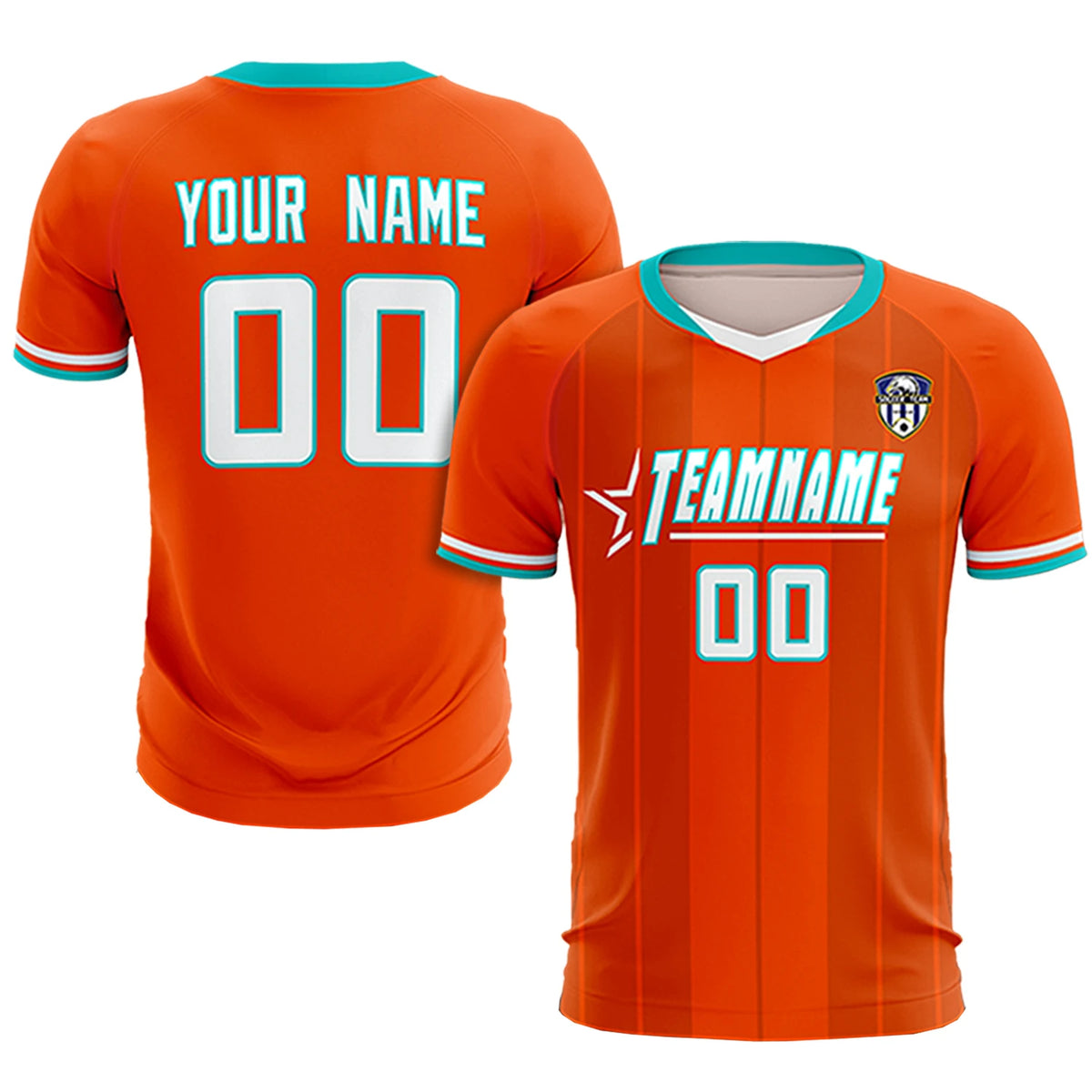 Custom Orange Aqua-Black Design Uniform Soccer Sets Jersey