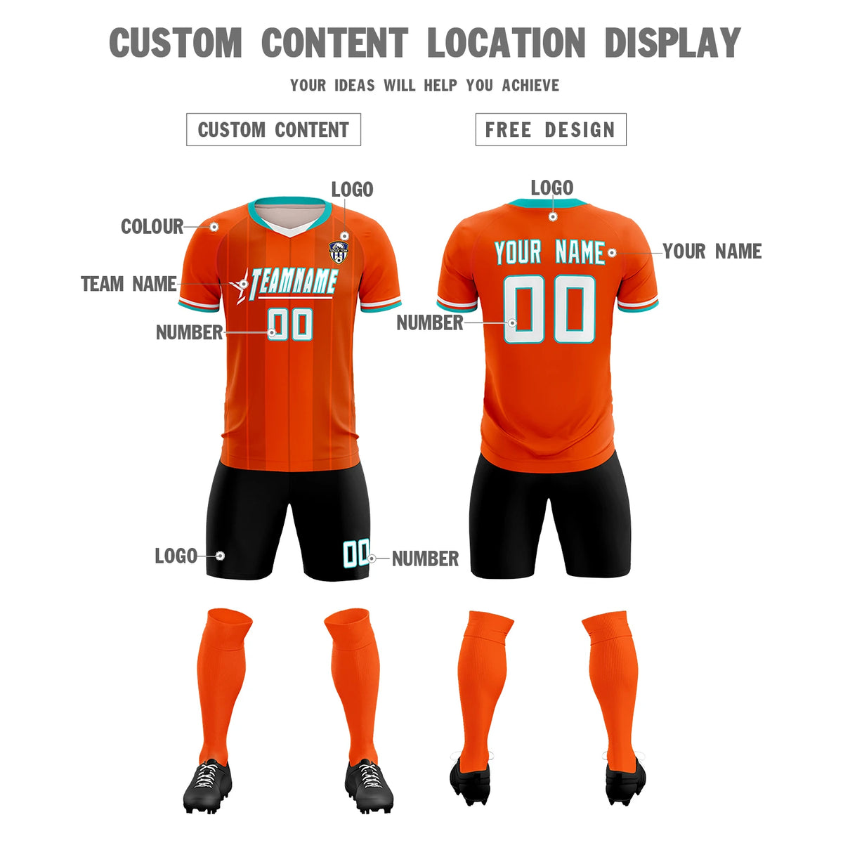 Custom Orange Aqua-Black Design Uniform Soccer Sets Jersey