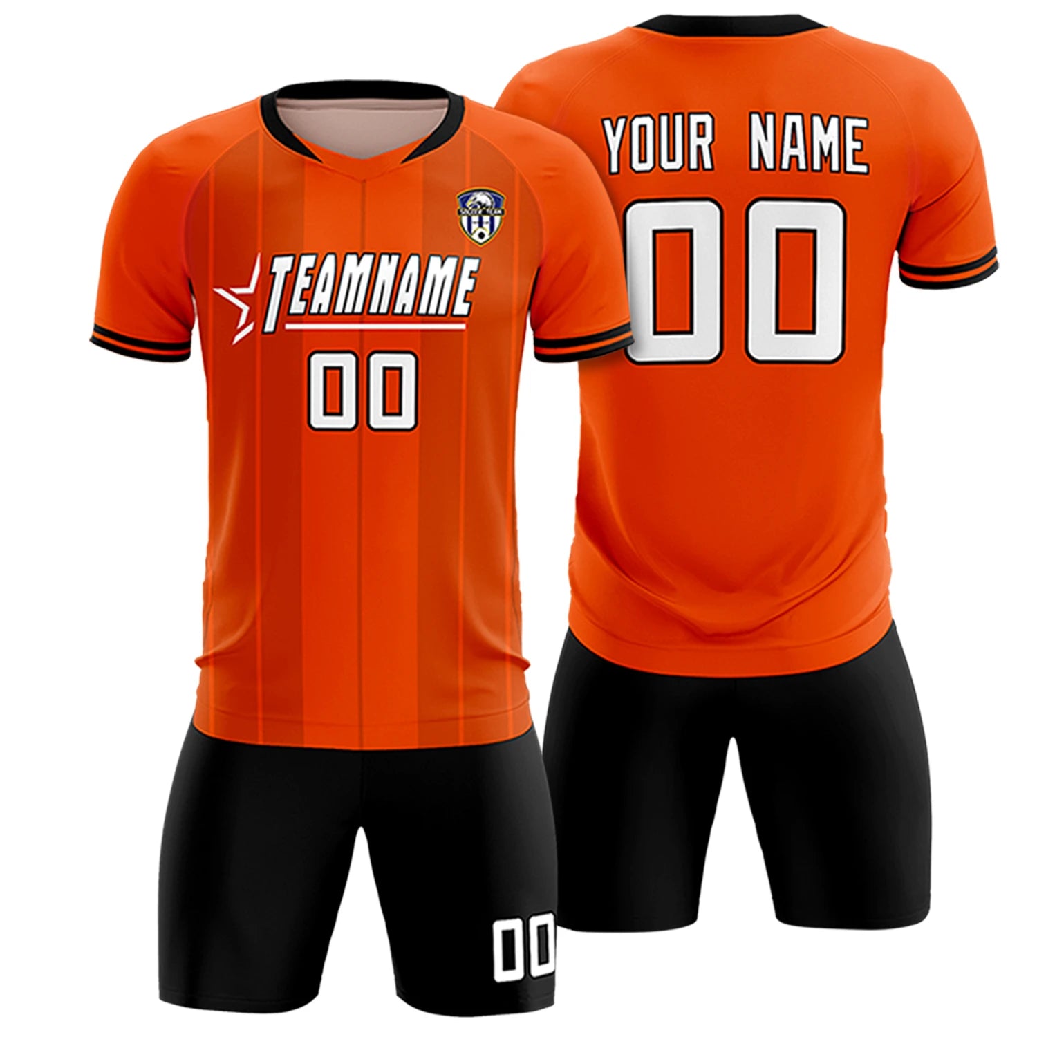 Custom Orange Black-Black Design Uniform Soccer Sets Jersey