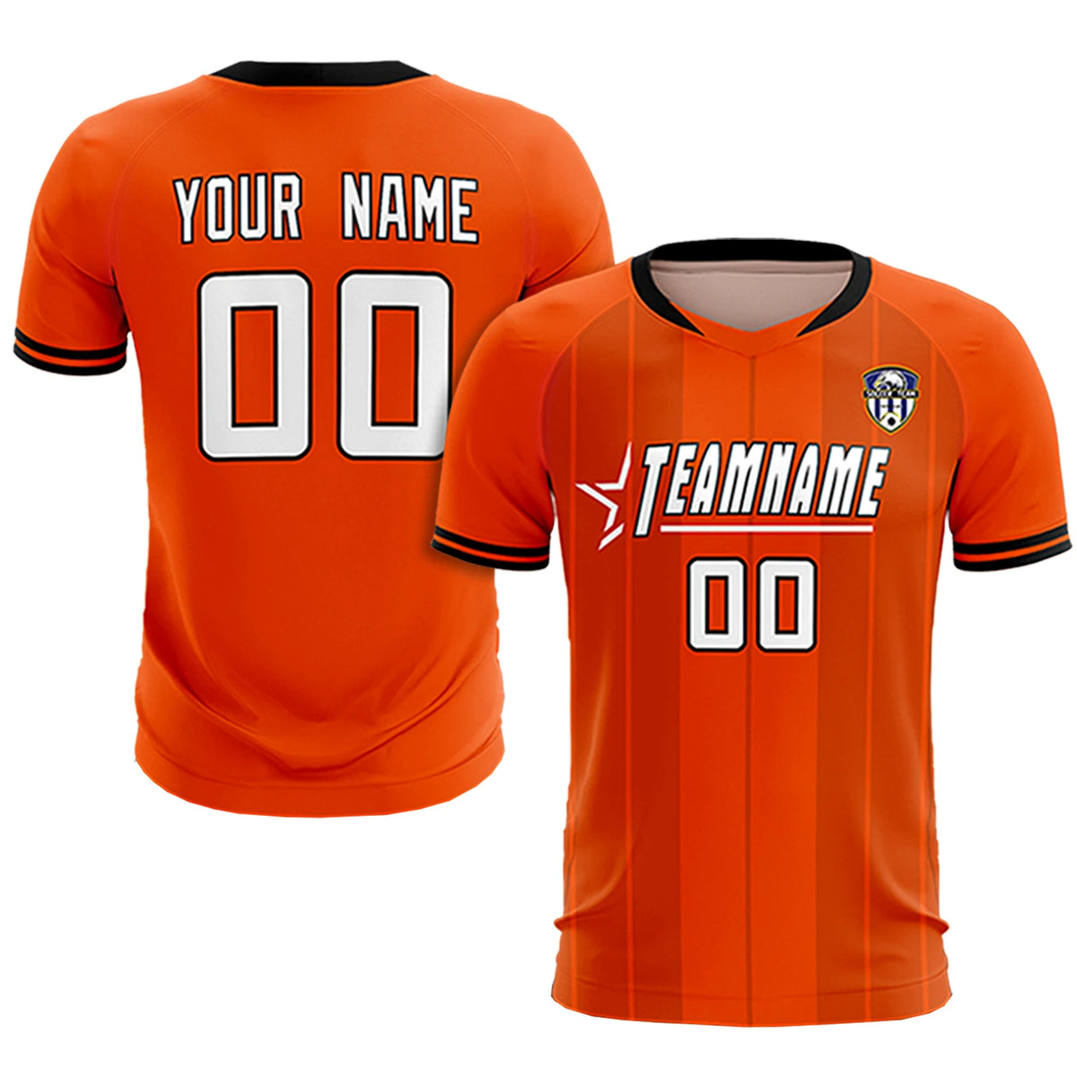Custom Orange Black-Black Design Uniform Soccer Sets Jersey