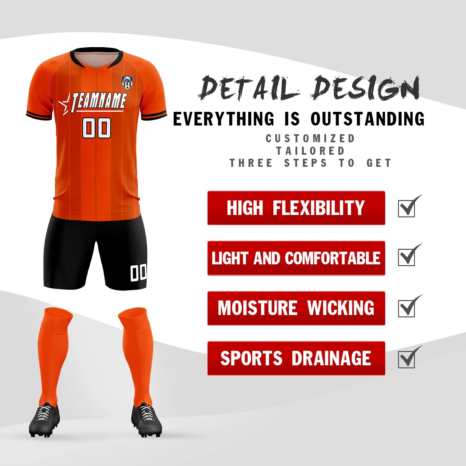 Custom Orange Black-Black Design Uniform Soccer Sets Jersey