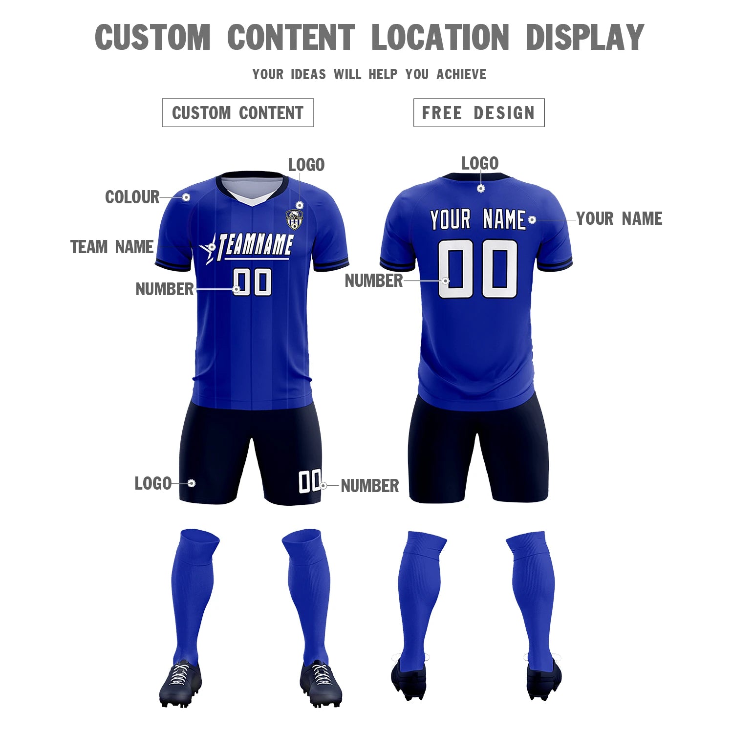 Custom Royal Blue-Navy Navy Design Uniform Soccer Sets Jersey