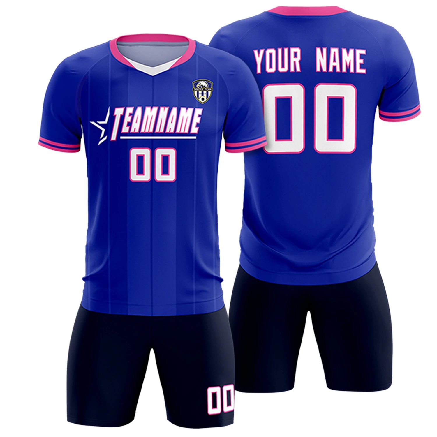 Custom Royal Blue-Pink Navy Design Uniform Soccer Sets Jersey