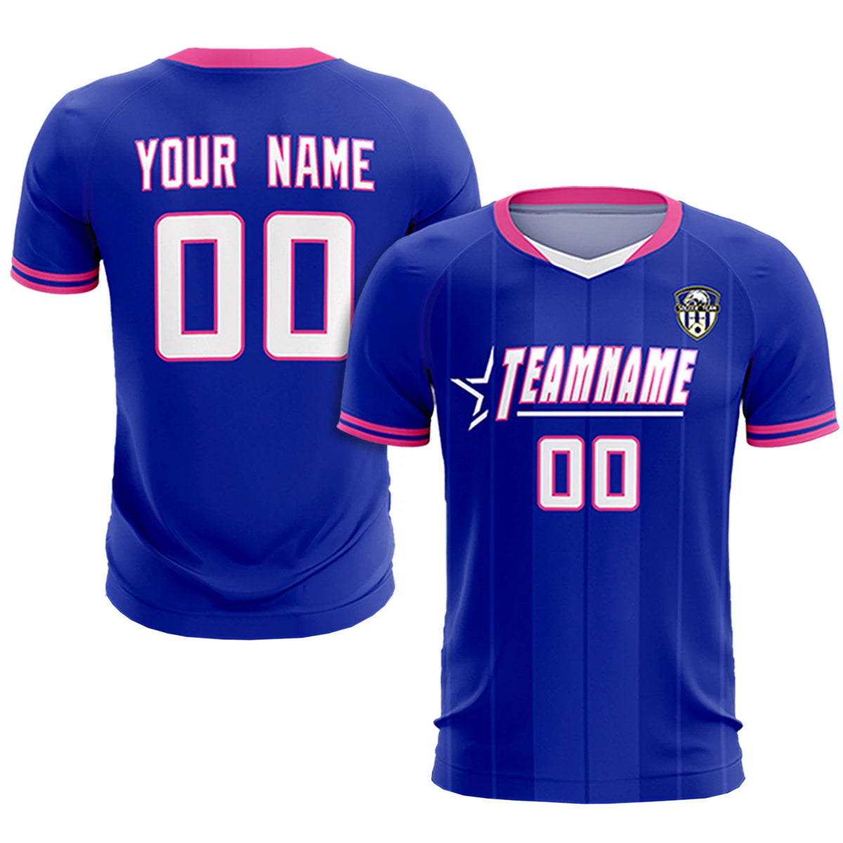 Custom Royal Blue-Pink Navy Design Uniform Soccer Sets Jersey
