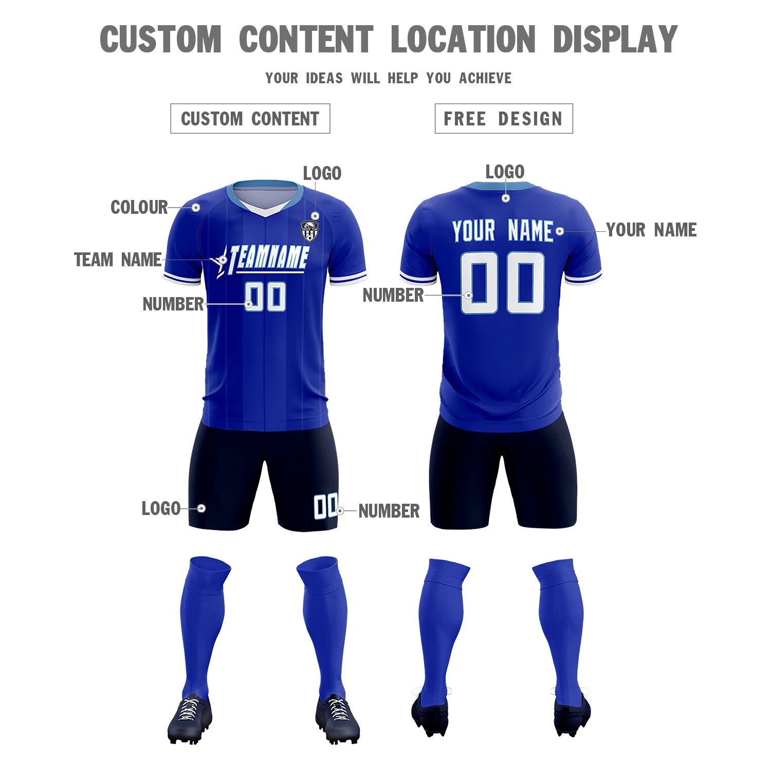 Custom Royal Blue-Light Blue Navy Design Uniform Soccer Sets Jersey