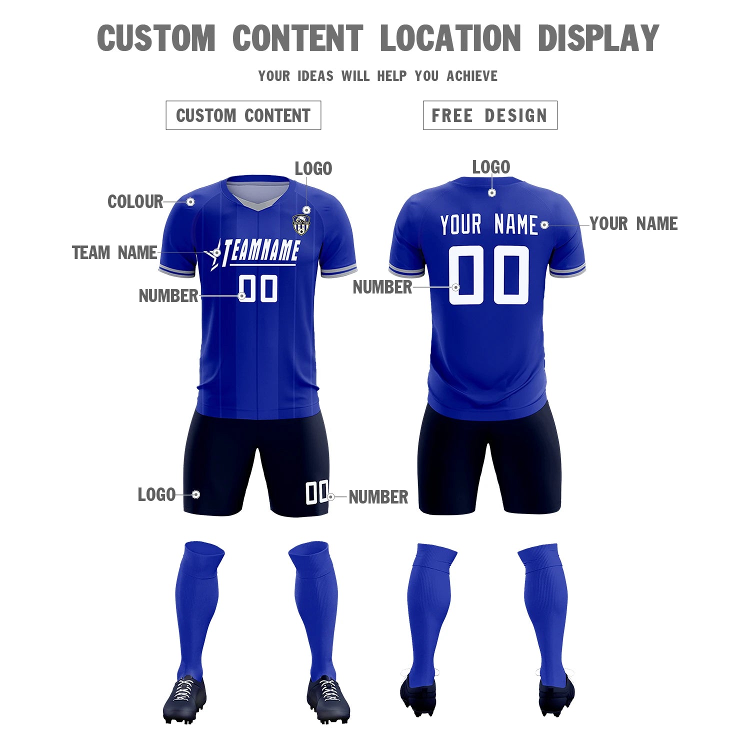 Custom Royal Blue-Gray Navy Design Uniform Soccer Sets Jersey