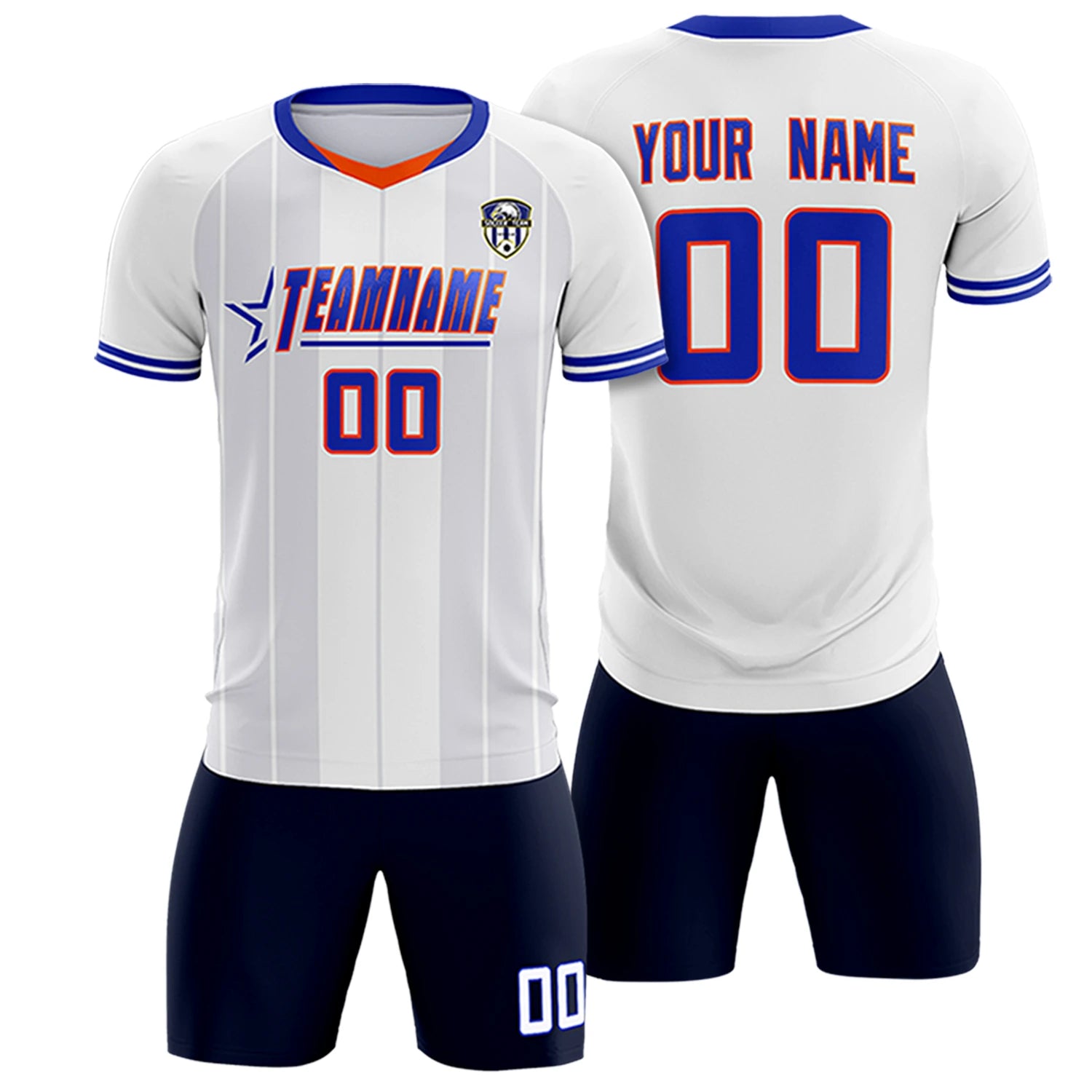 Custom White Orange-Navy Design Uniform Soccer Sets Jersey