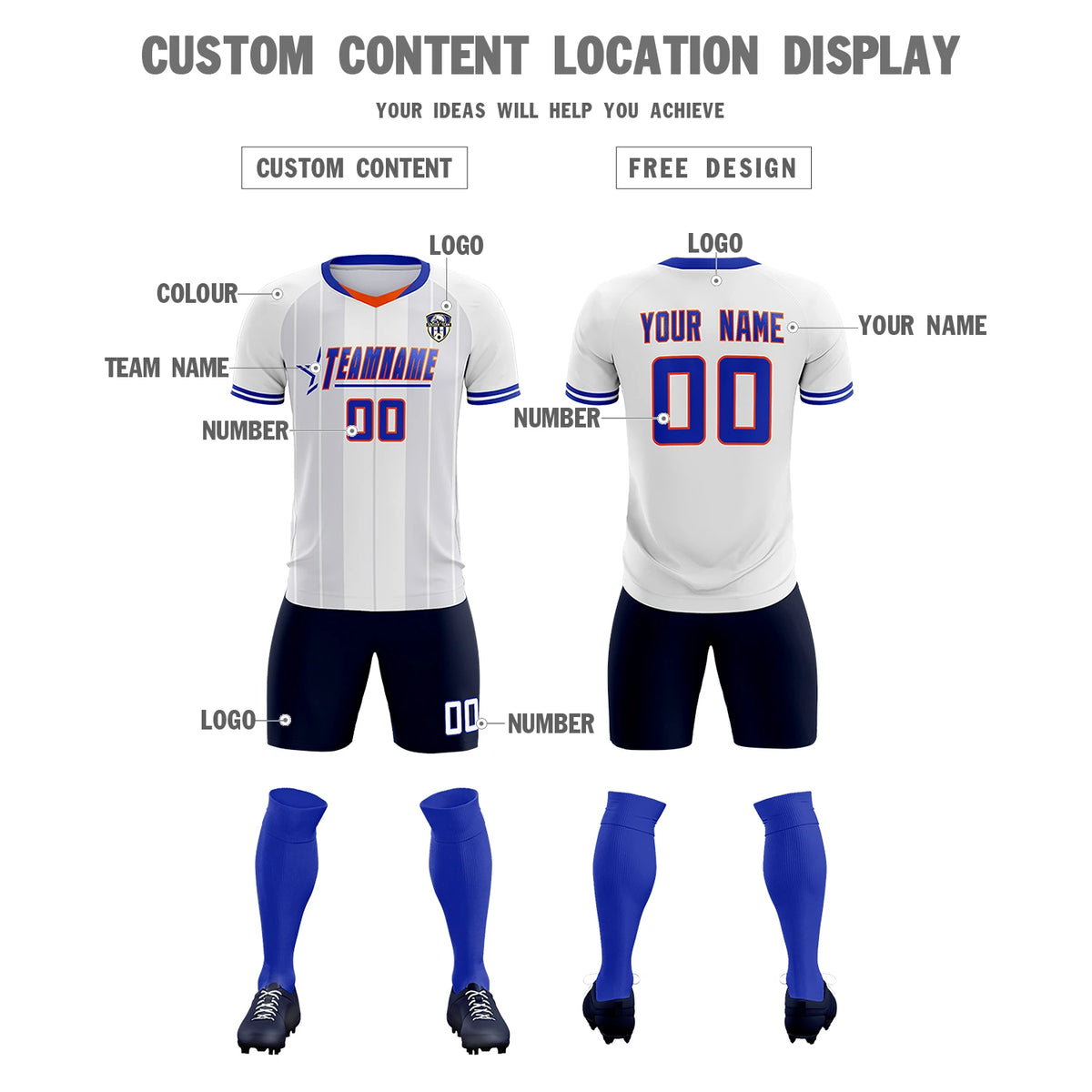 Custom White Orange-Navy Design Uniform Soccer Sets Jersey
