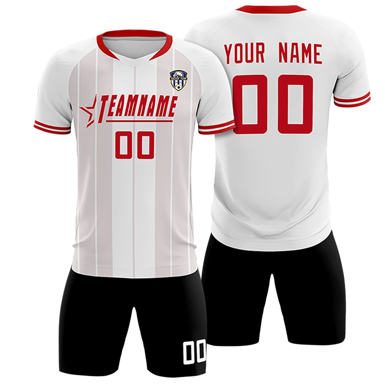 Custom White Red-Black Design Uniform Soccer Sets Jersey