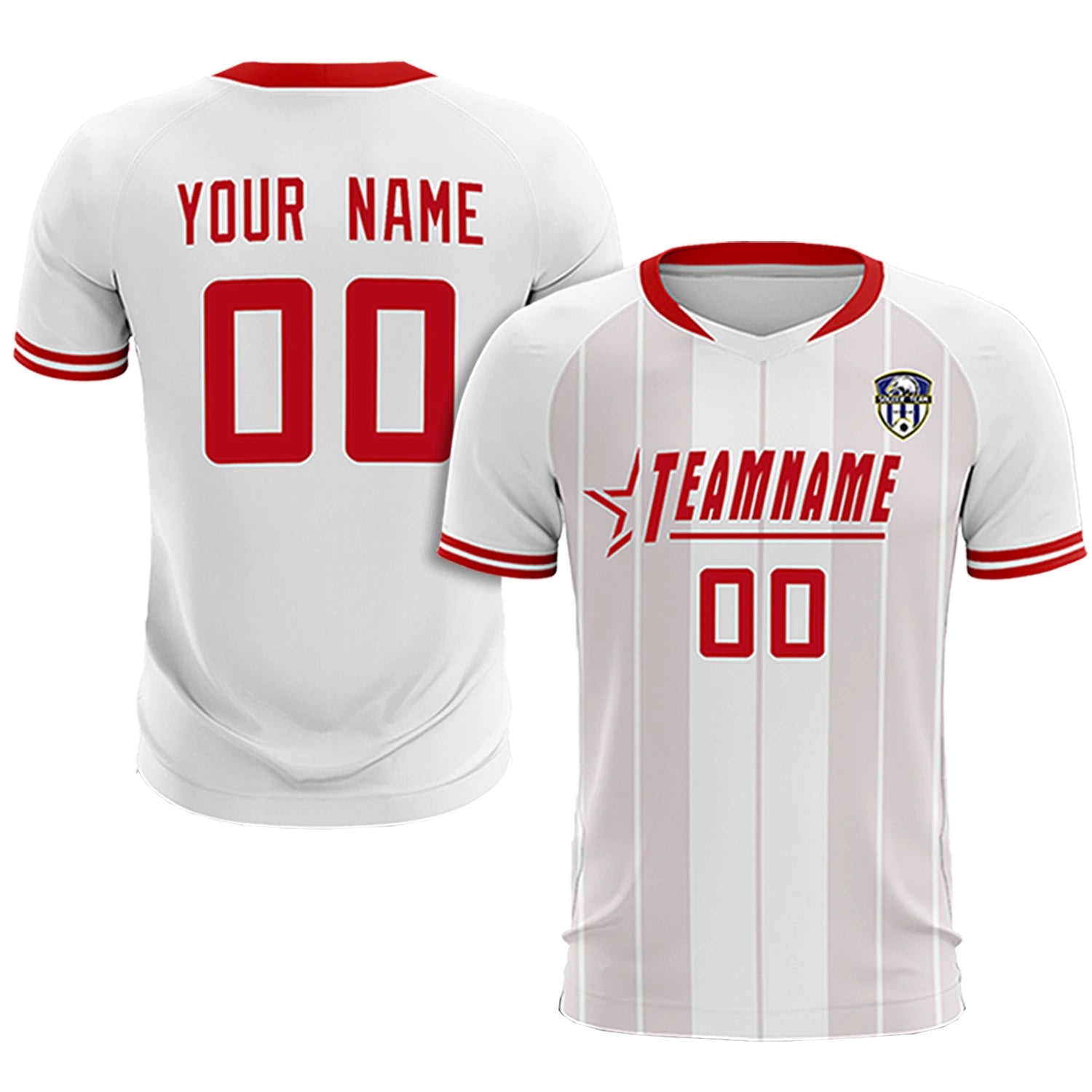 Custom White Red-Black Design Uniform Soccer Sets Jersey