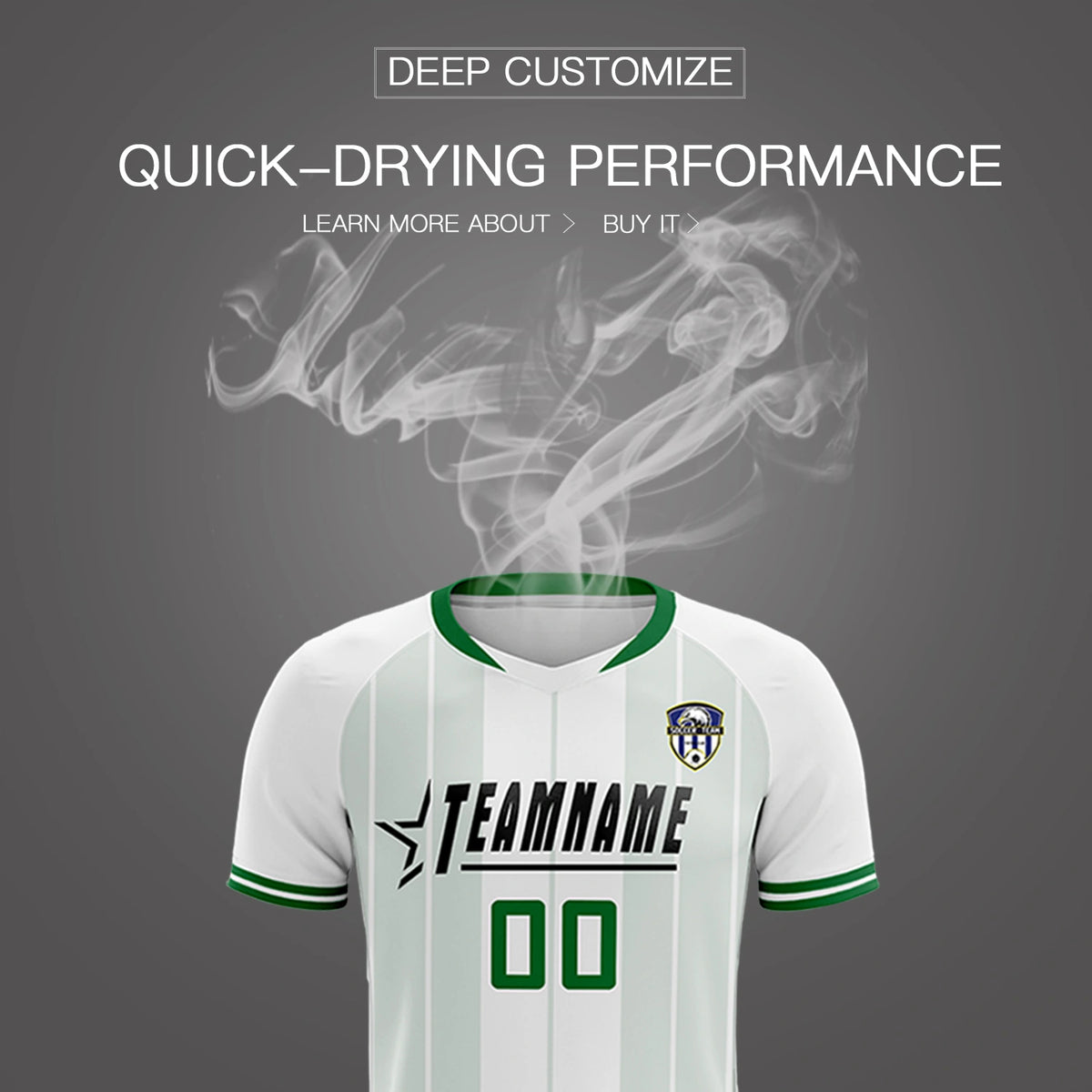 Custom White Kelly Green-Black Design Uniform Soccer Sets Jersey