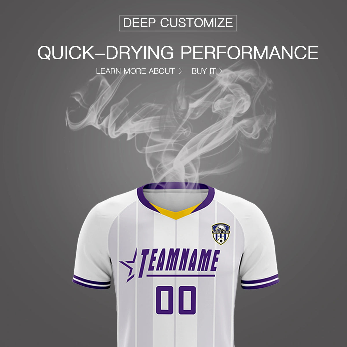 Custom White Old Gold-Purple Design Uniform Soccer Sets Jersey