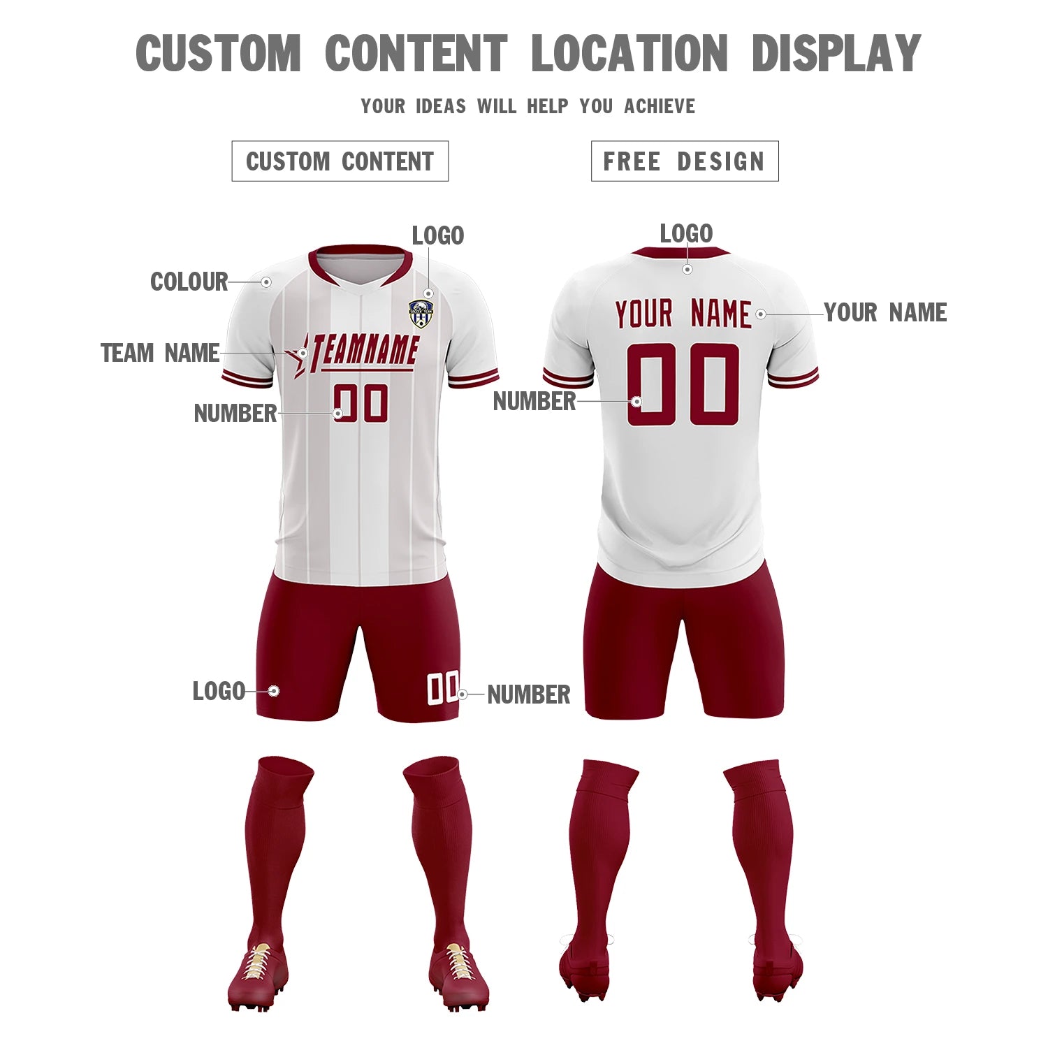 Custom White Crimson-Crimson Design Uniform Soccer Sets Jersey