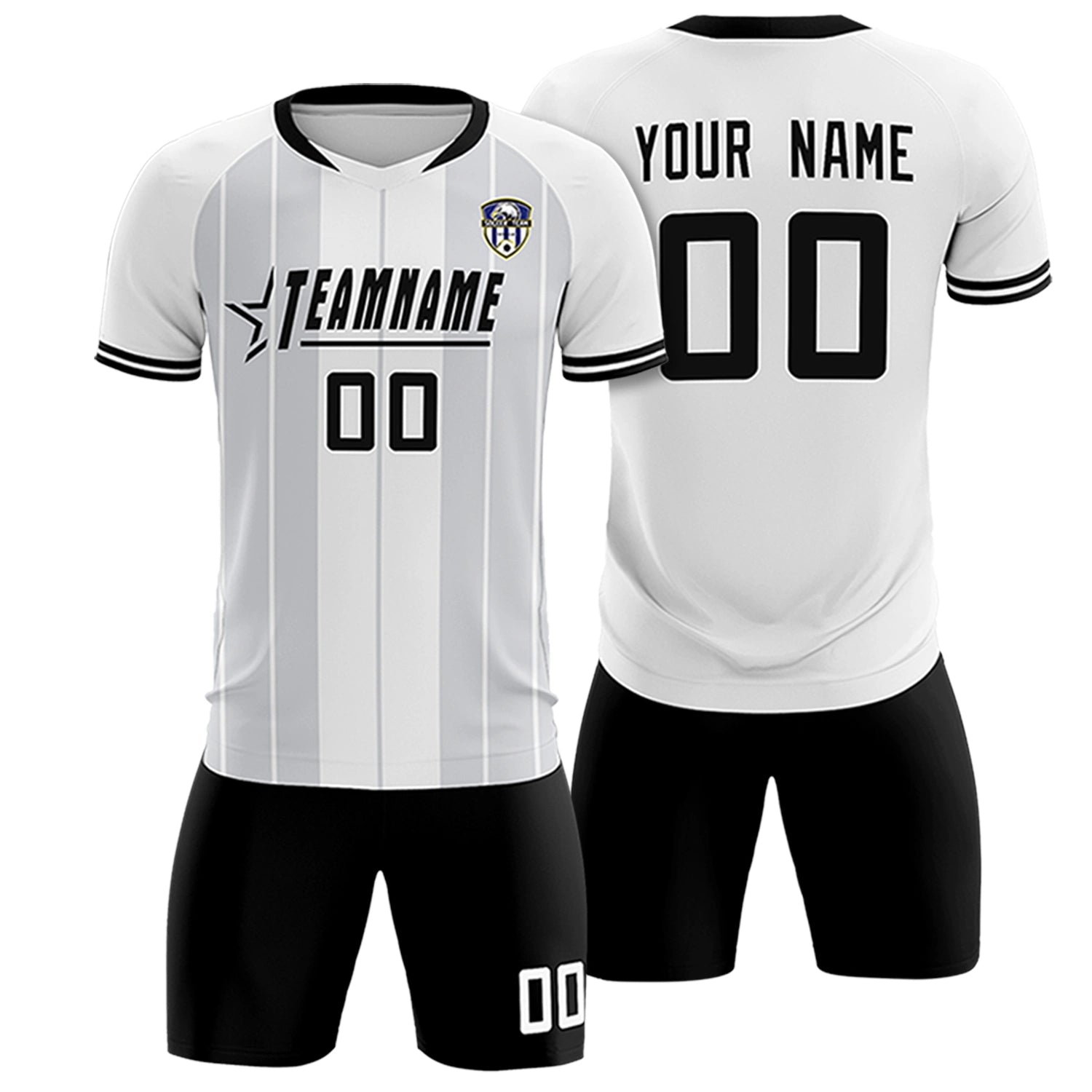 Custom White Black-Black Design Uniform Soccer Sets Jersey