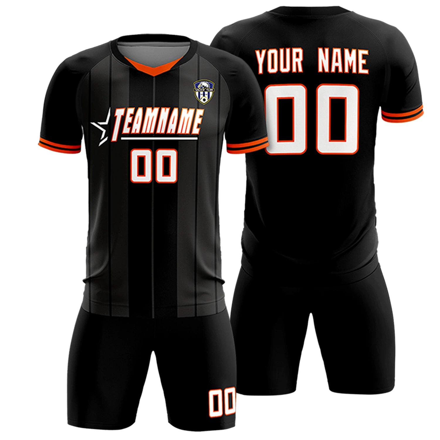 Custom Black Orange-Black Design Uniform Soccer Sets Jersey