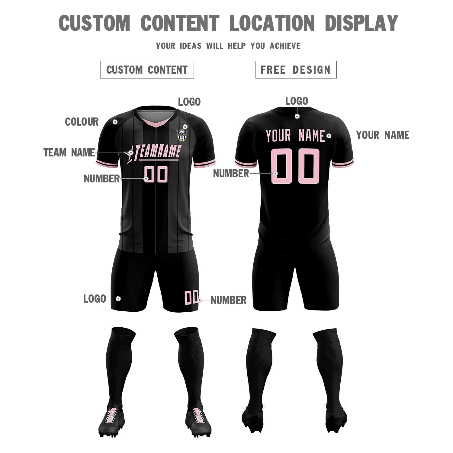 Custom Black Light Pink-Black Design Uniform Soccer Sets Jersey