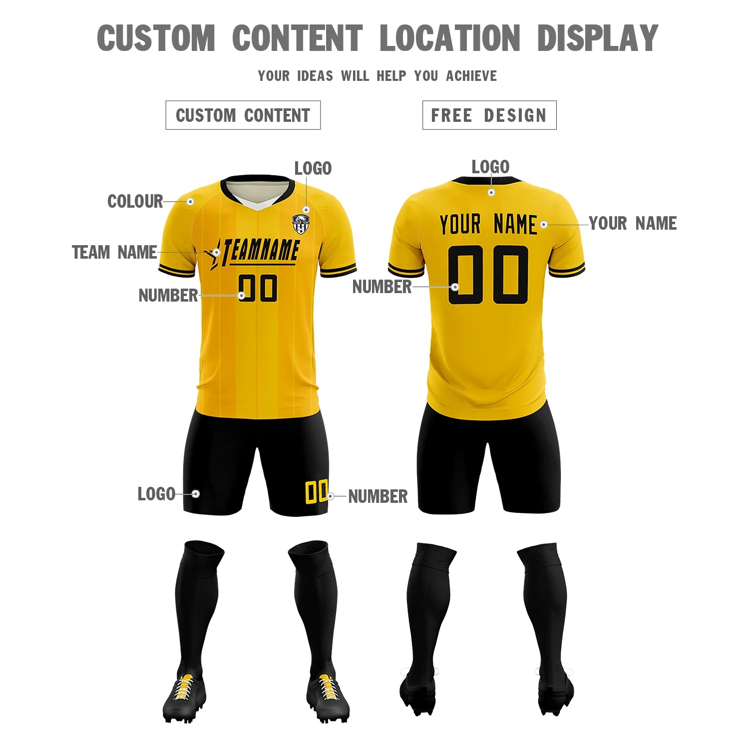 Custom Gold 01 White-Black Design Uniform Soccer Sets Jersey