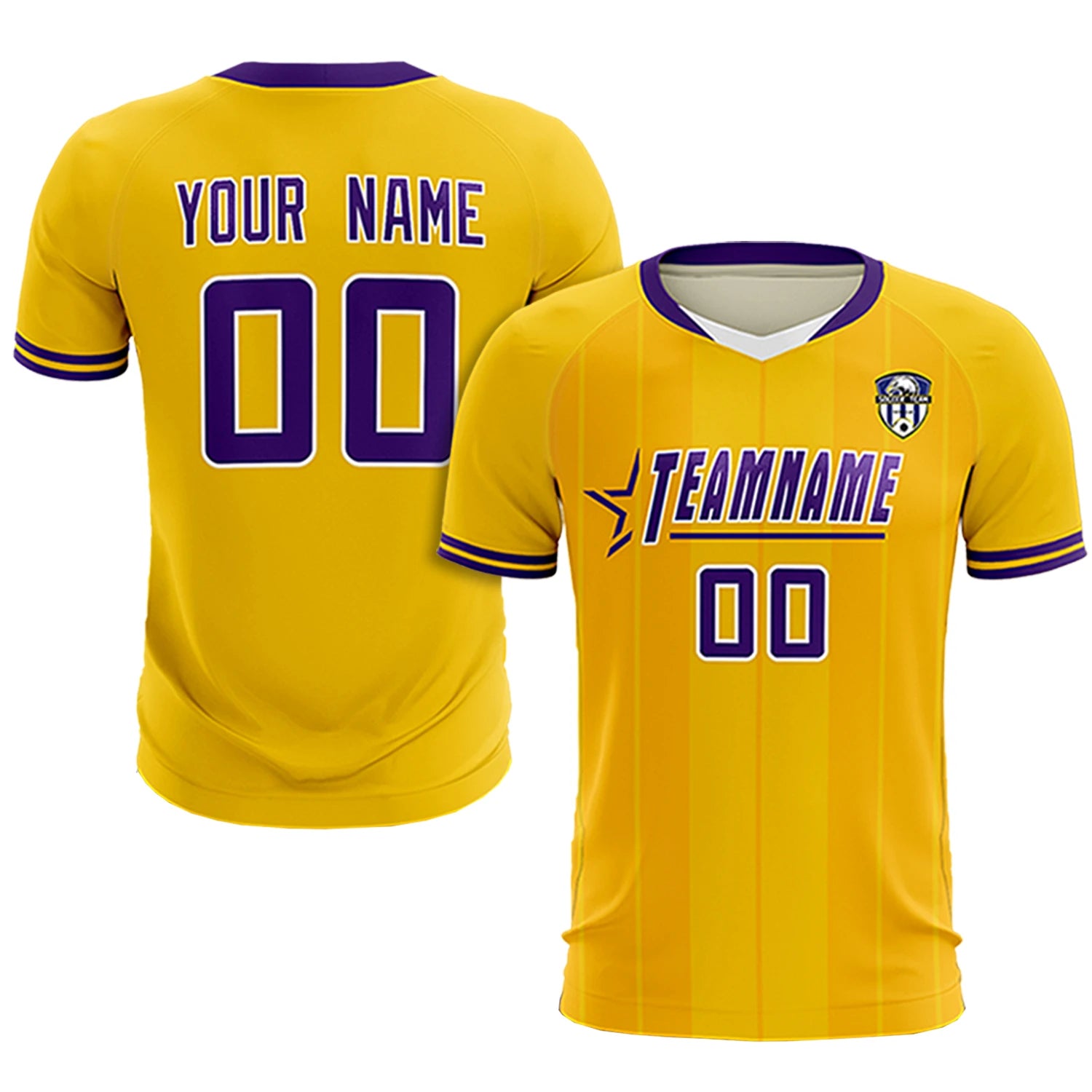 Custom Gold 01 White-Purple Design Uniform Soccer Sets Jersey