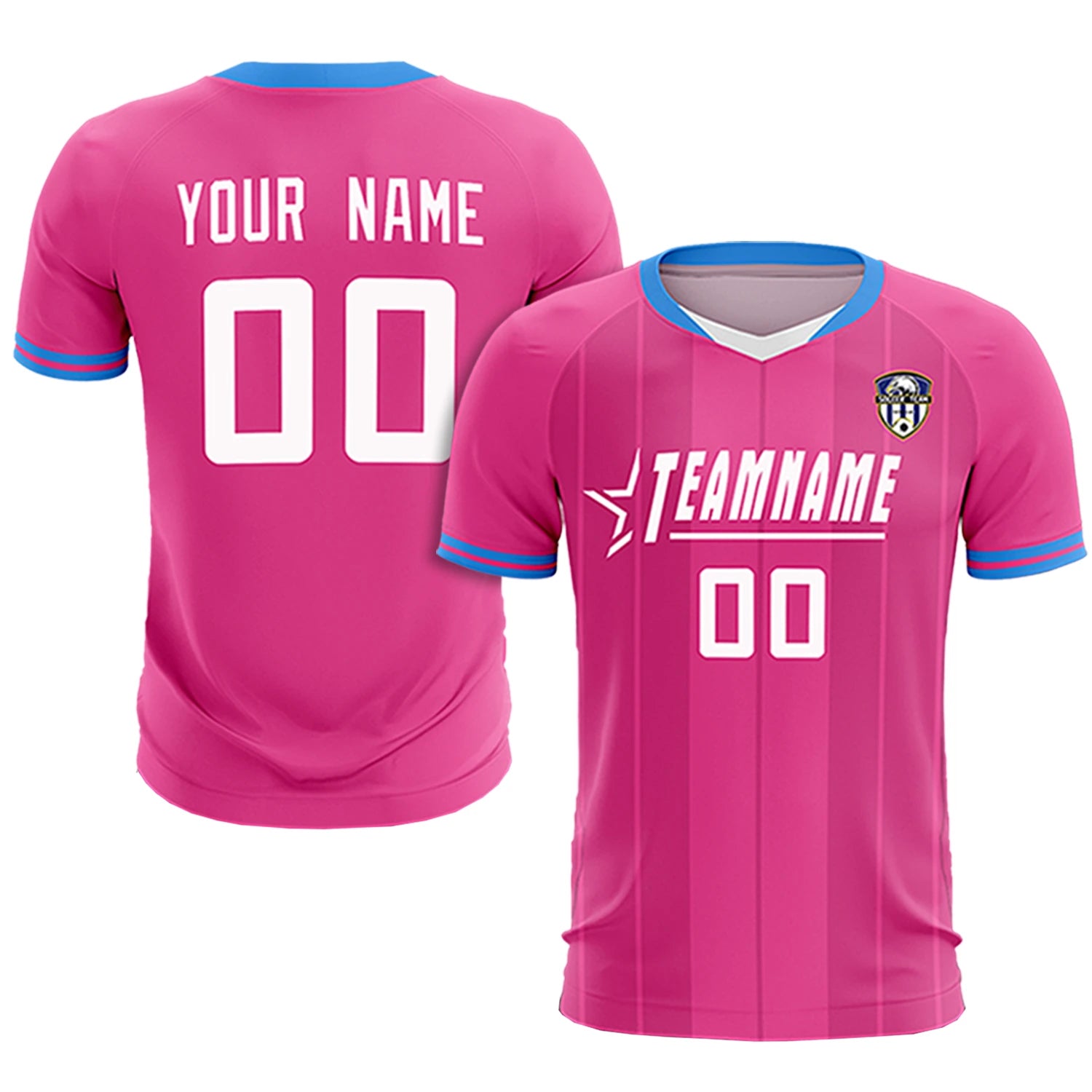 Custom Pink Powder Blue-Black Design Uniform Soccer Sets Jersey