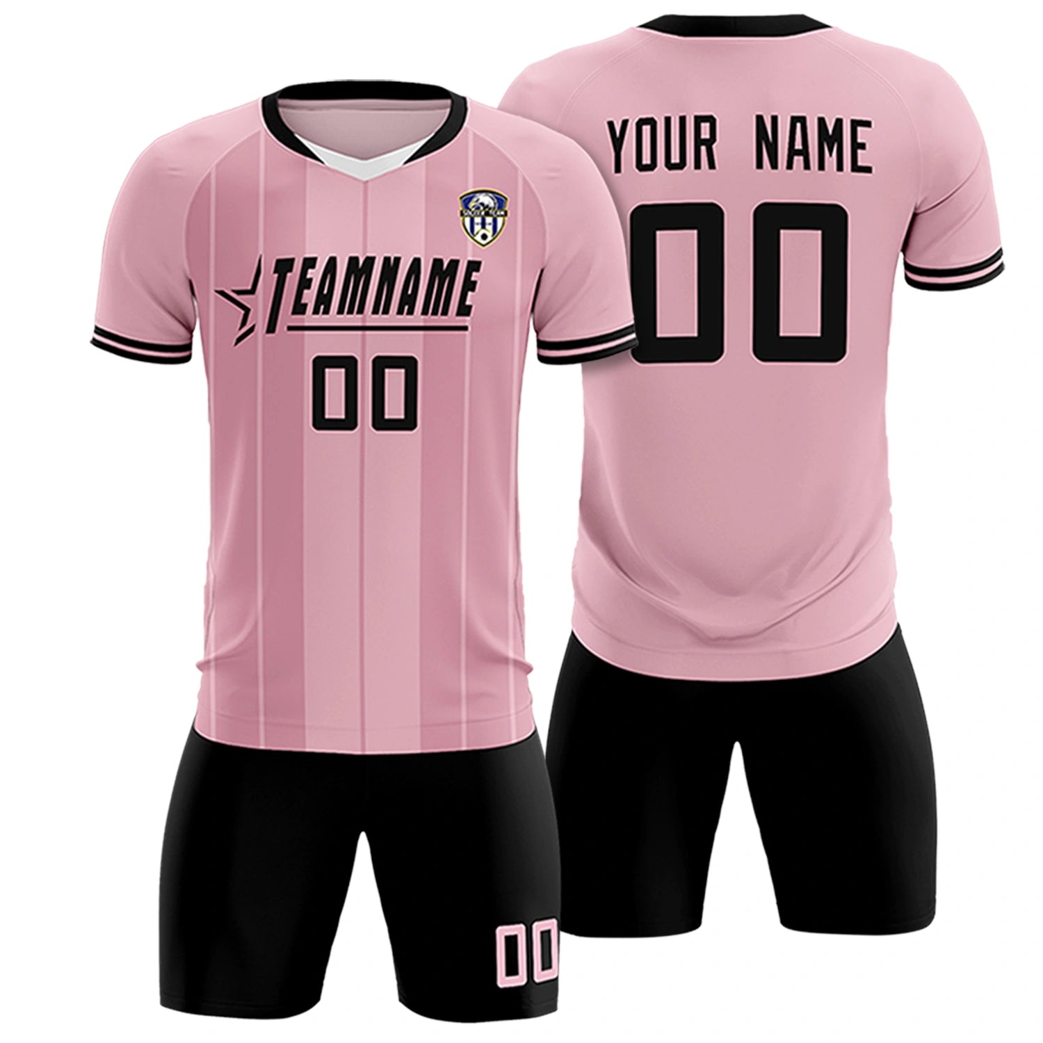 Custom Light Pink White-Black Design Uniform Soccer Sets Jersey