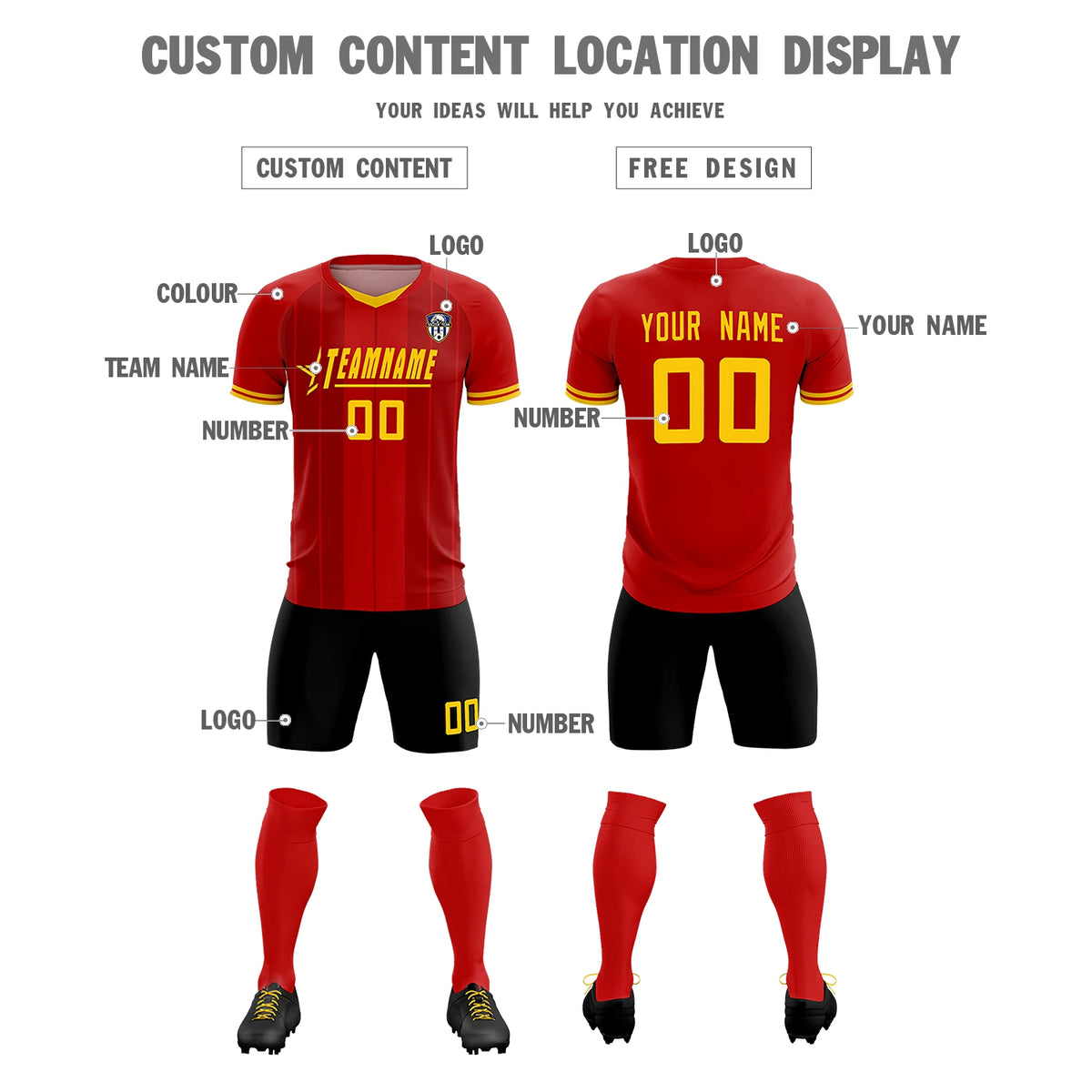 Custom Red Gold 01-Black Design Uniform Soccer Sets Jersey