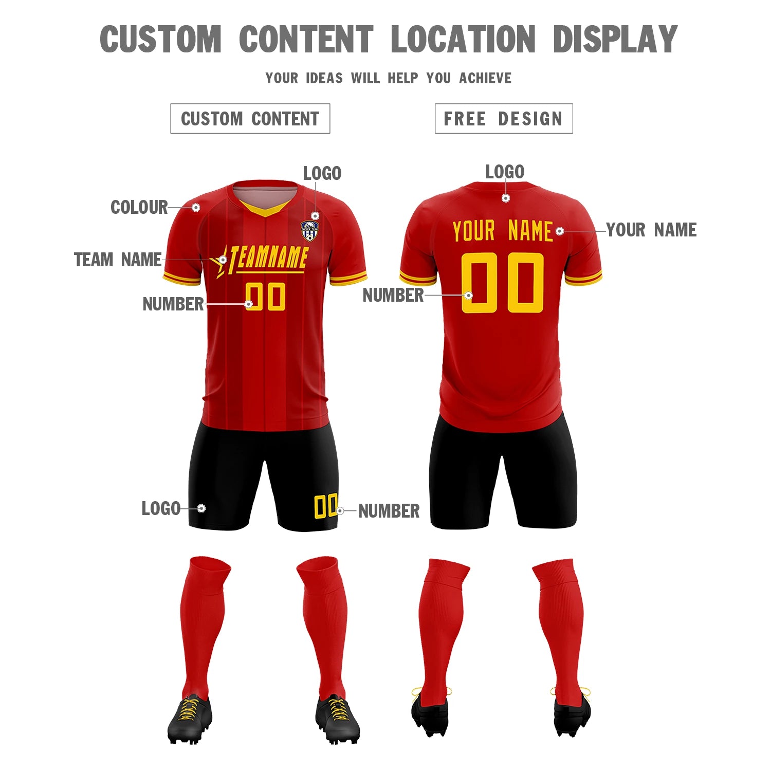 Custom Red Gold 01-Black Design Uniform Soccer Sets Jersey