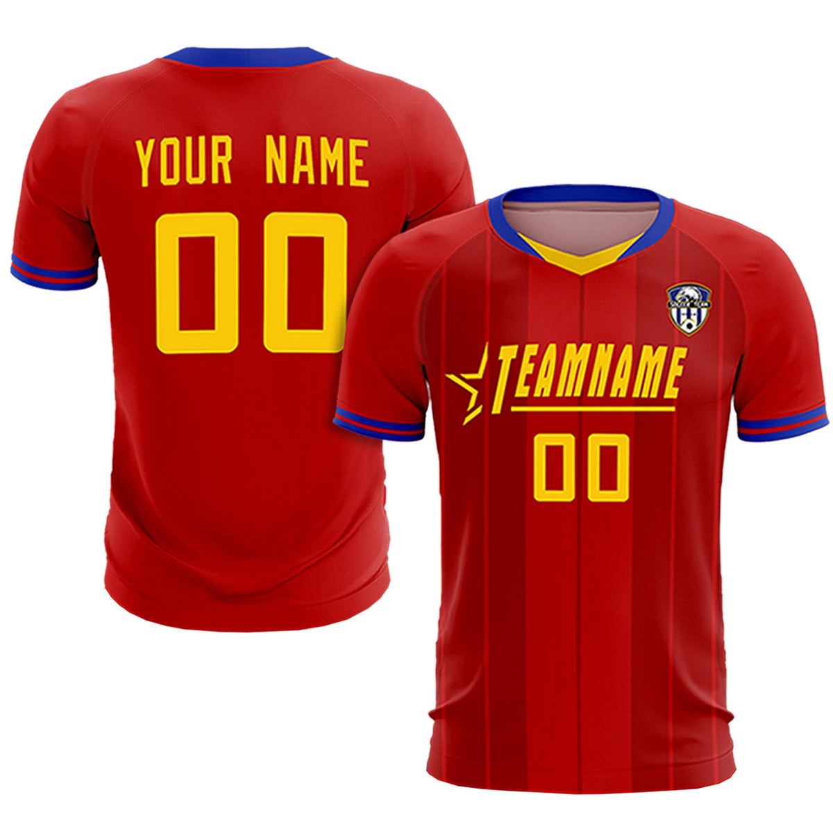 Custom Red Gold 01-Royal Blue Design Uniform Soccer Sets Jersey