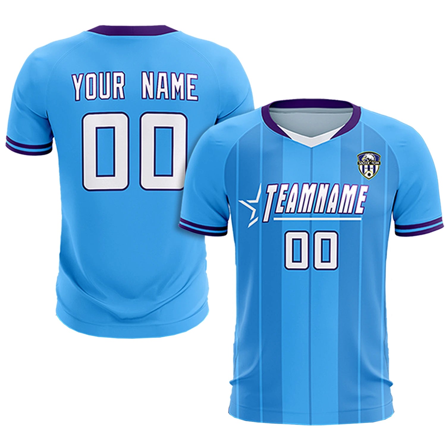 Custom Powder Blue White-Purple Design Uniform Soccer Sets Jersey