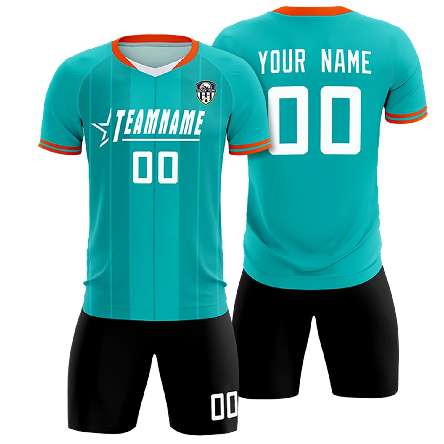 Custom Aqua Orange-Black Design Uniform Soccer Sets Jersey