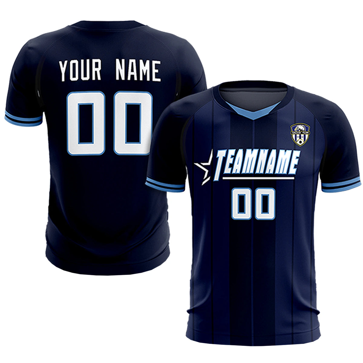 Custom Navy Light Blue-Navy Design Uniform Soccer Sets Jersey
