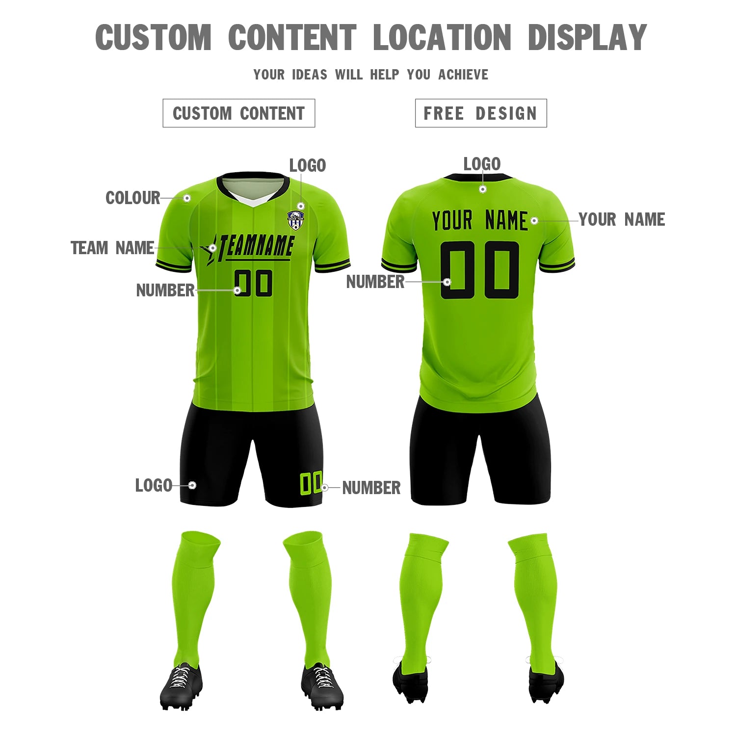 Custom Neon Green White-Black Design Uniform Soccer Sets Jersey