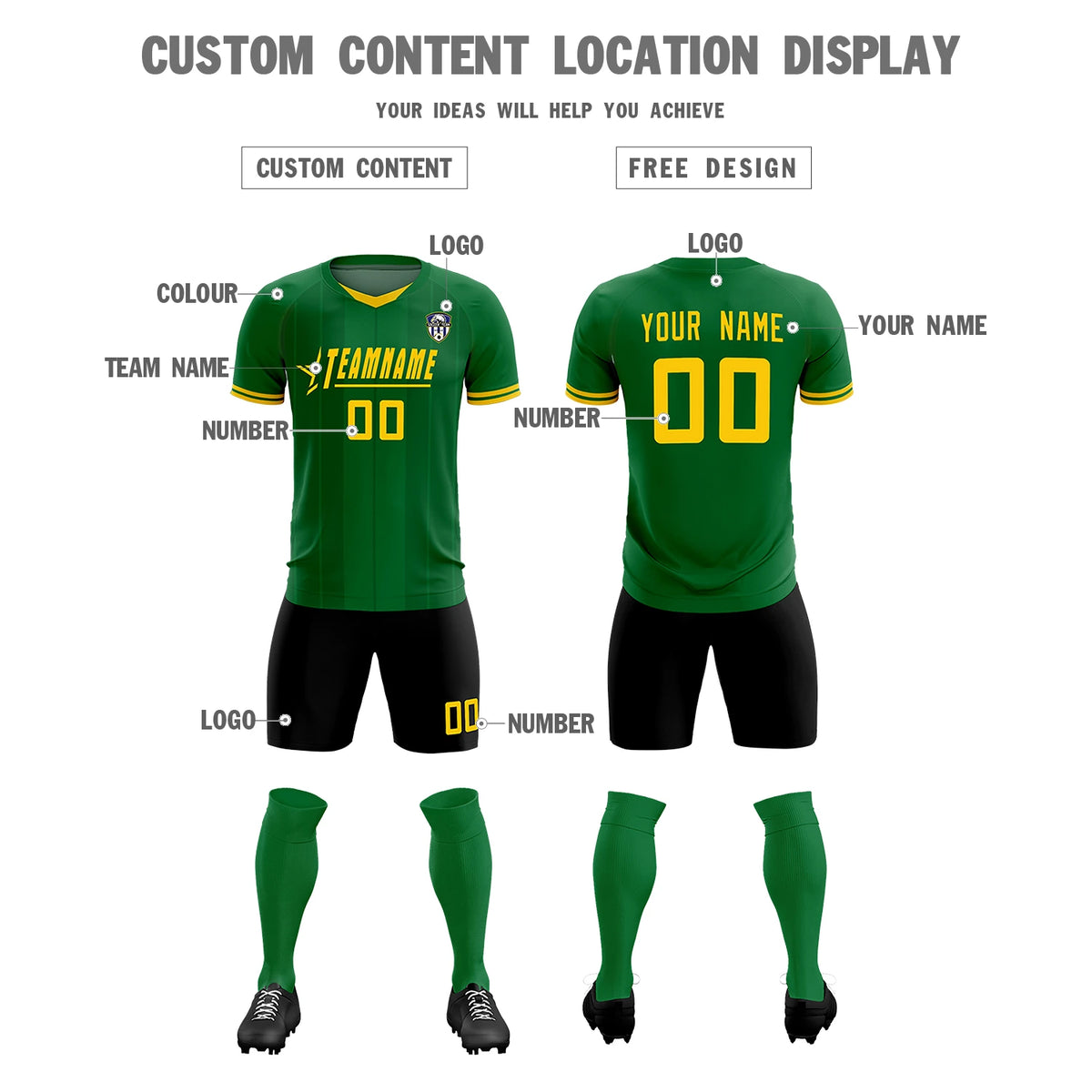 Custom Kelly Green Gold 01-Black Design Uniform Soccer Sets Jersey