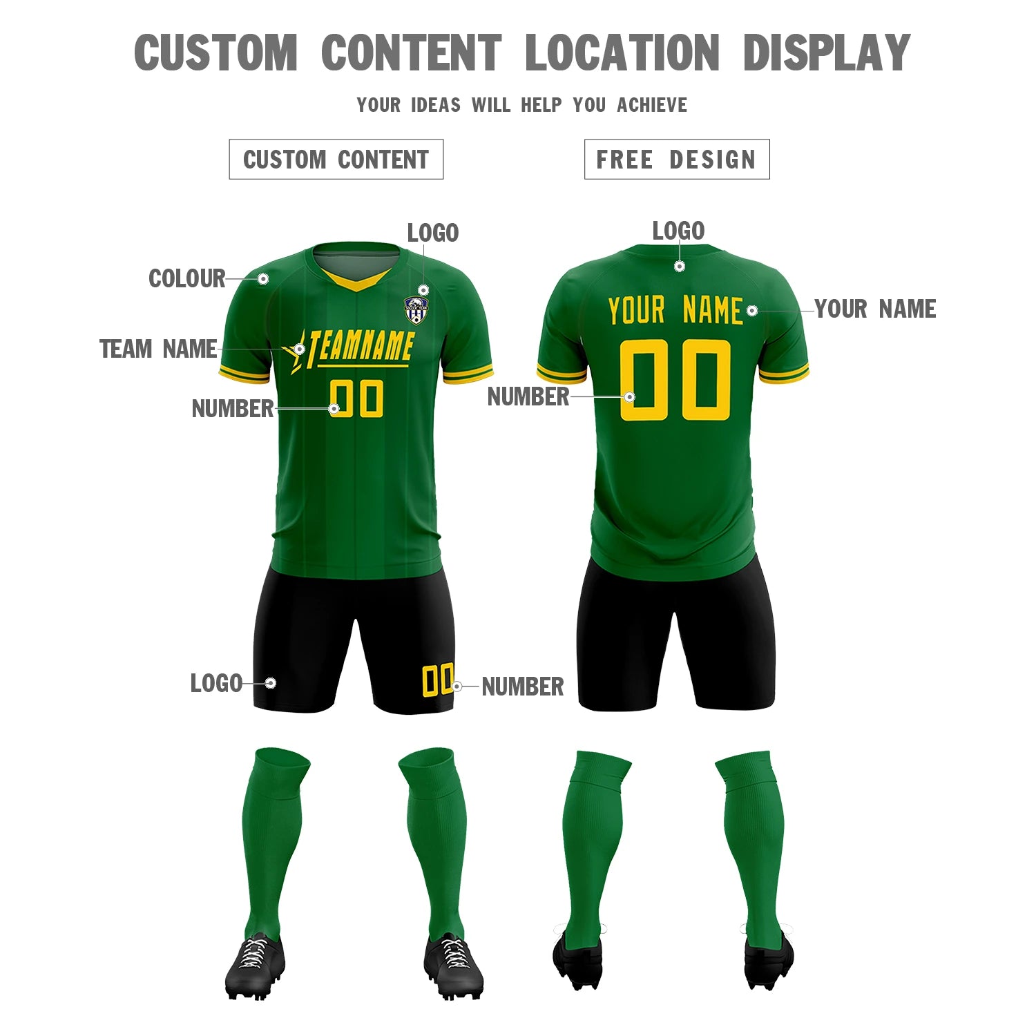 Custom Kelly Green Gold 01-Black Design Uniform Soccer Sets Jersey