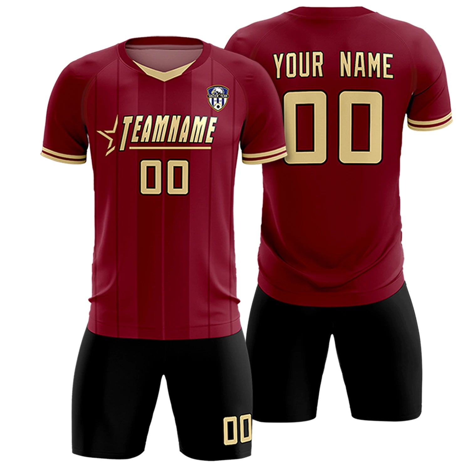 Custom Crimson Khaki-Black Design Uniform Soccer Sets Jersey