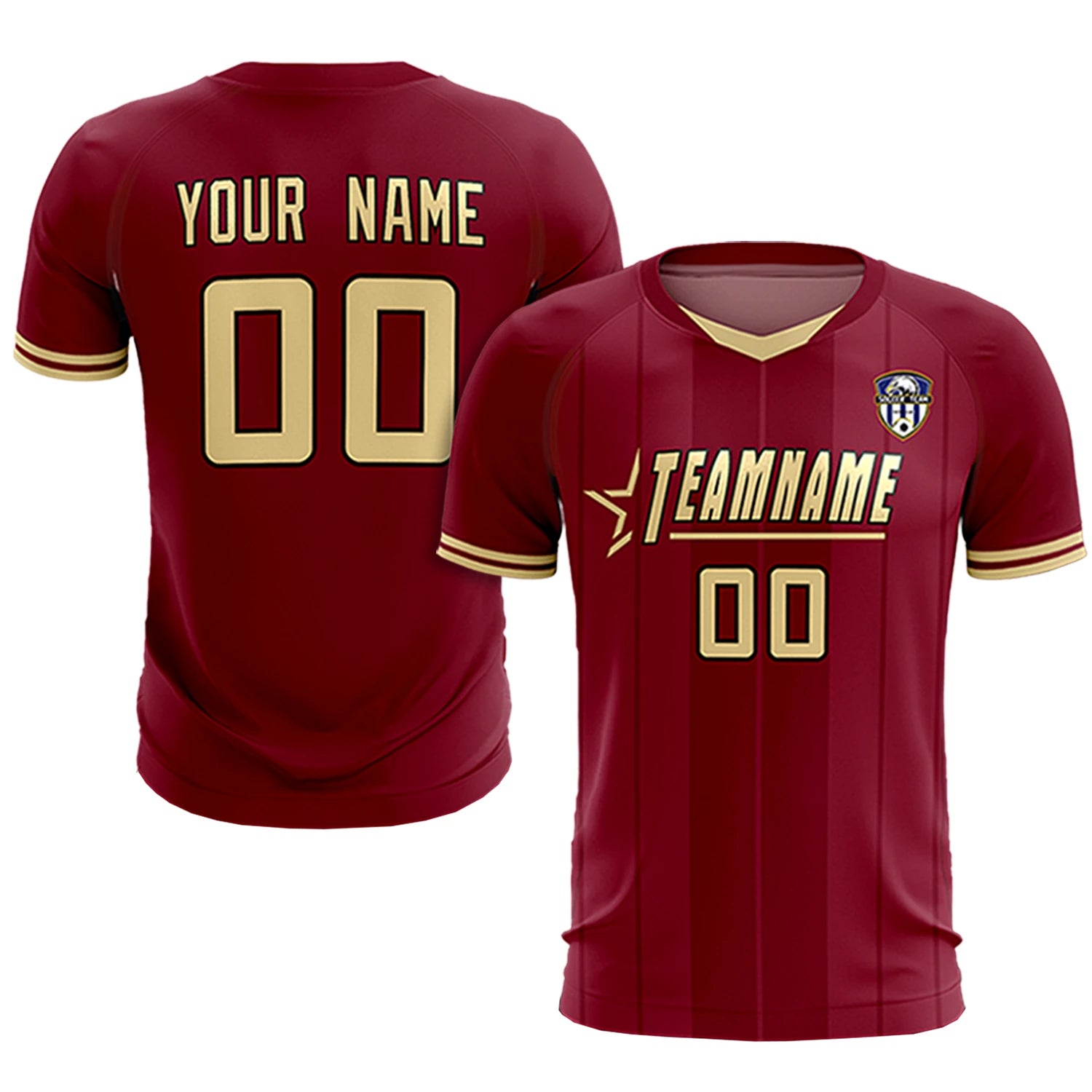 Custom Crimson Khaki-Black Design Uniform Soccer Sets Jersey