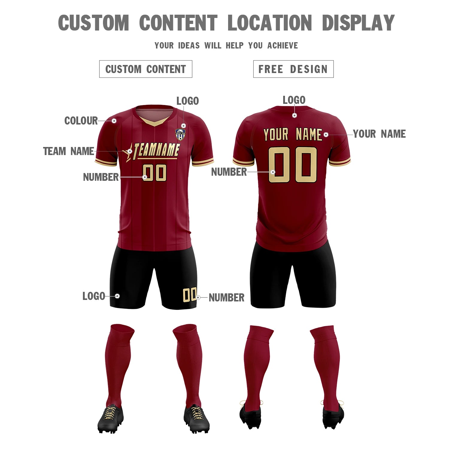 Custom Crimson Khaki-Black Design Uniform Soccer Sets Jersey