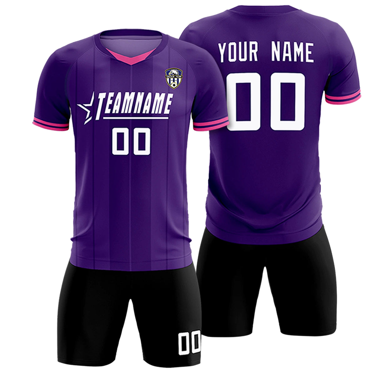Custom Purple Pink-Black Design Uniform Soccer Sets Jersey