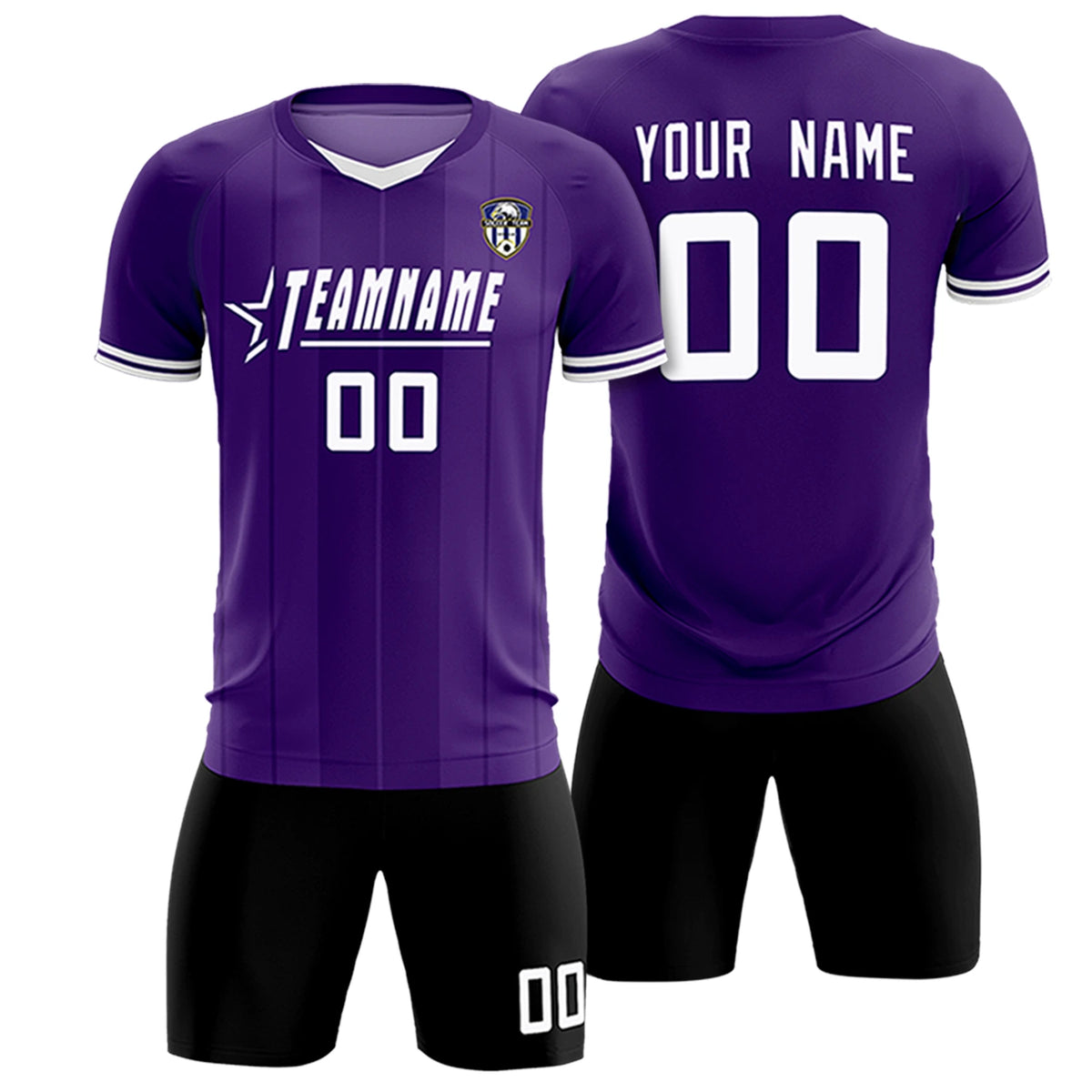 Custom Purple White-Black Design Uniform Soccer Sets Jersey
