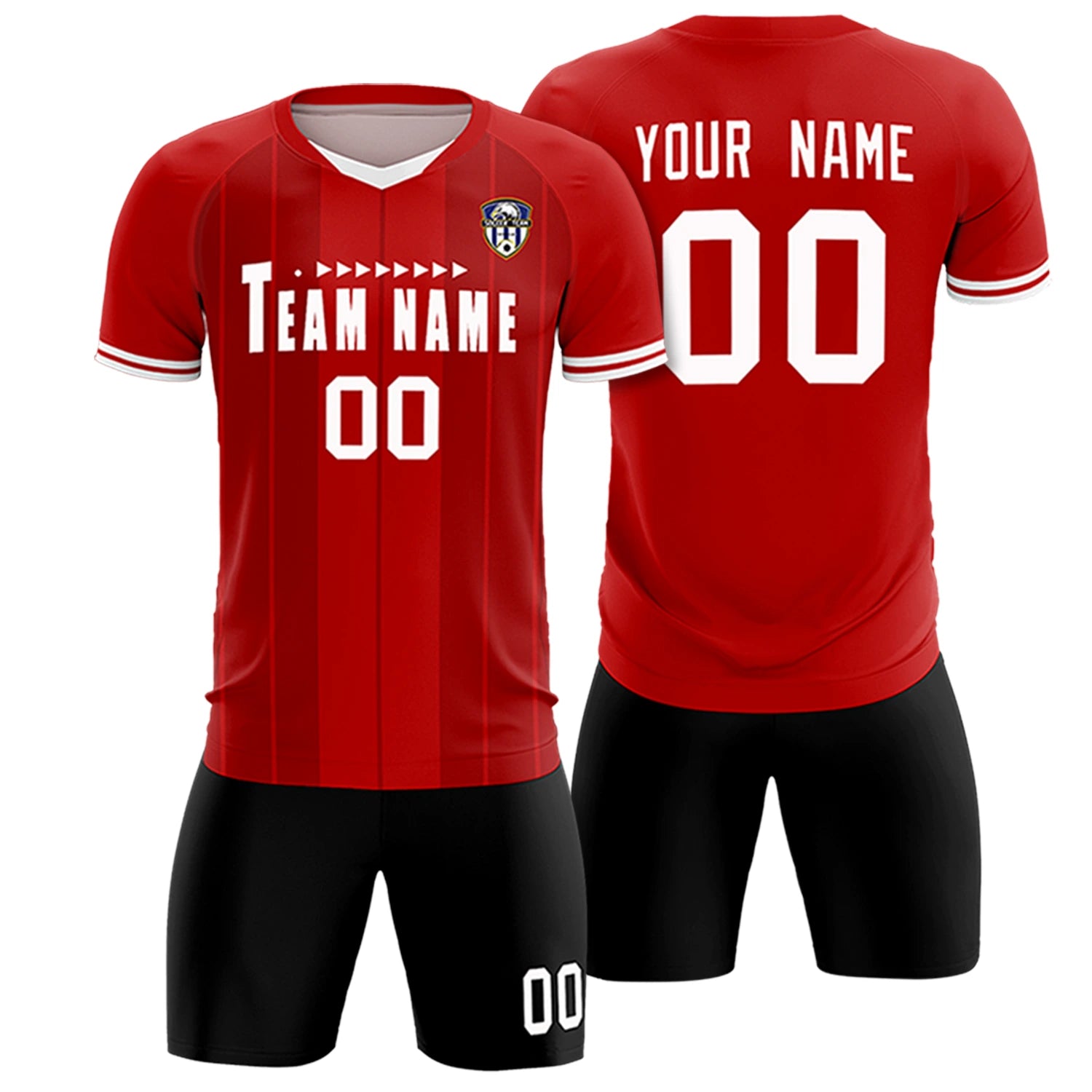 Custom Red White-Black Design Uniform Soccer Sets Jersey