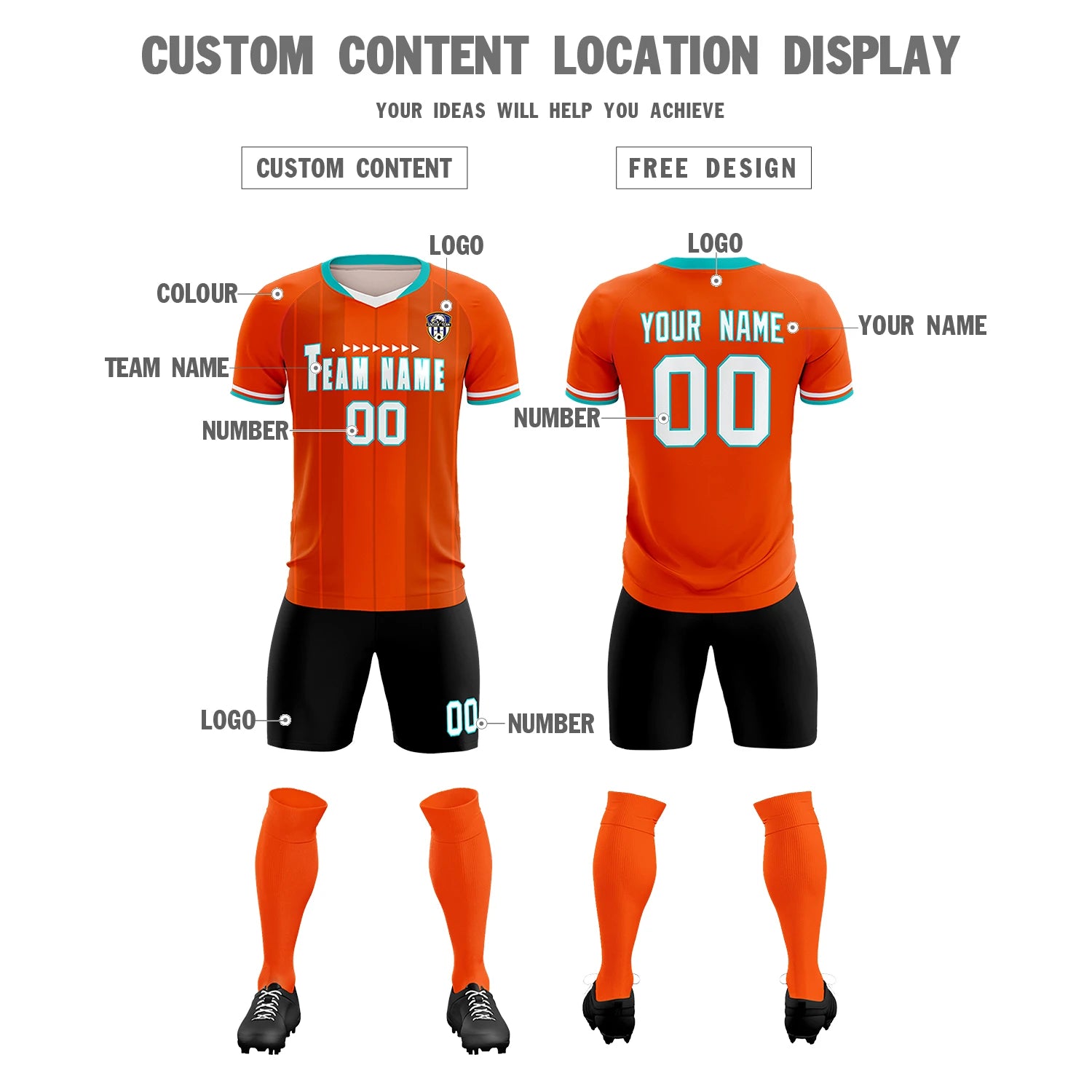 Custom Orange Aqua-Black Design Uniform Soccer Sets Jersey