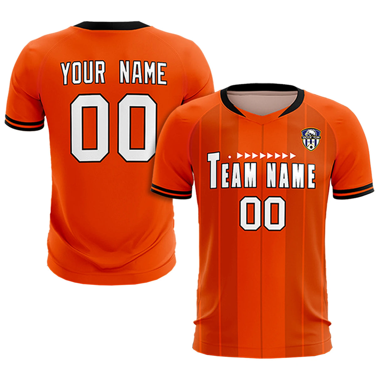 Custom Orange Black-Black Design Uniform Soccer Sets Jersey