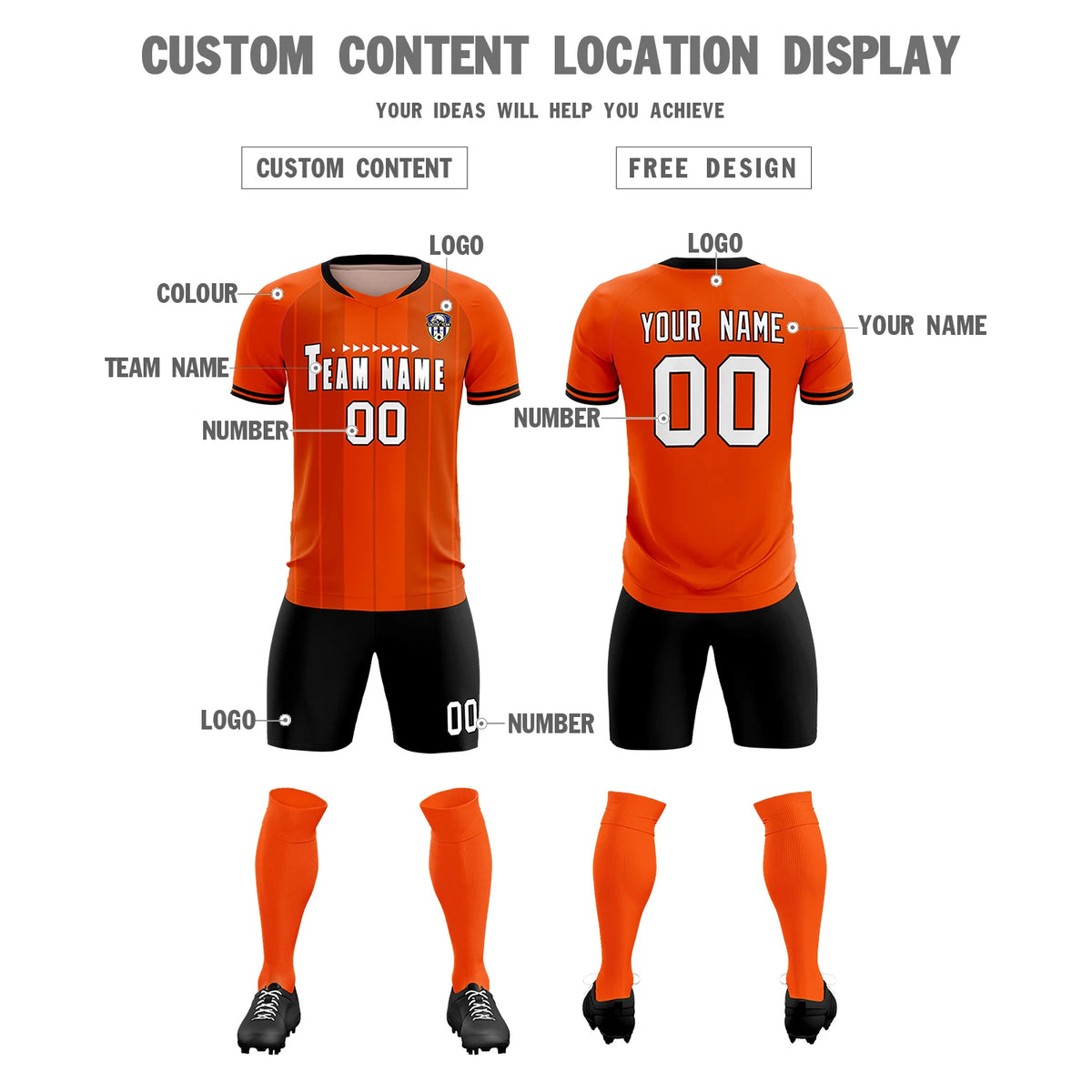 Custom Orange Black-Black Design Uniform Soccer Sets Jersey