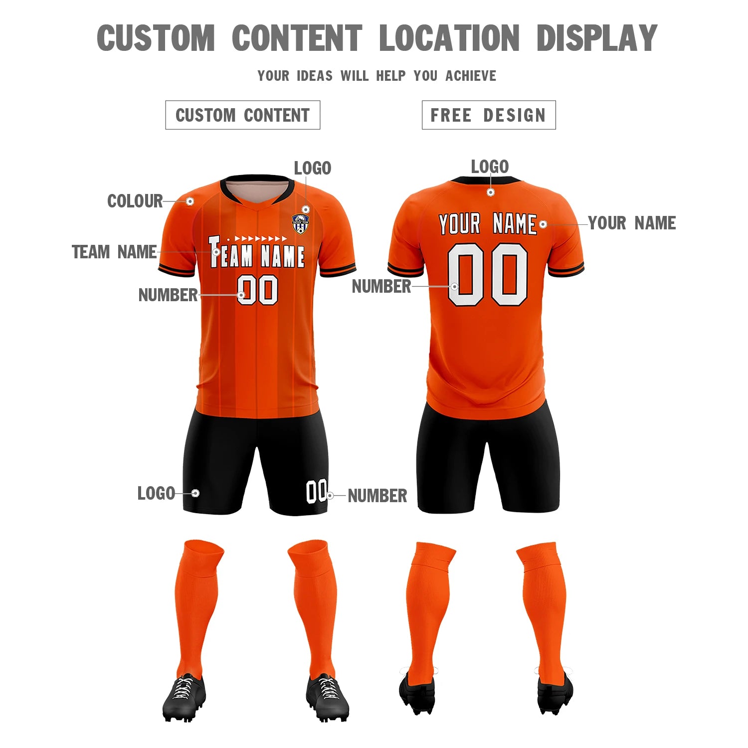 Custom Orange Black-Black Design Uniform Soccer Sets Jersey